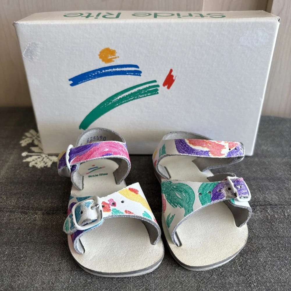Vintage Stride Rite Peek A Boo Print Sandals Original Box Toddler Size 3 M 1990s